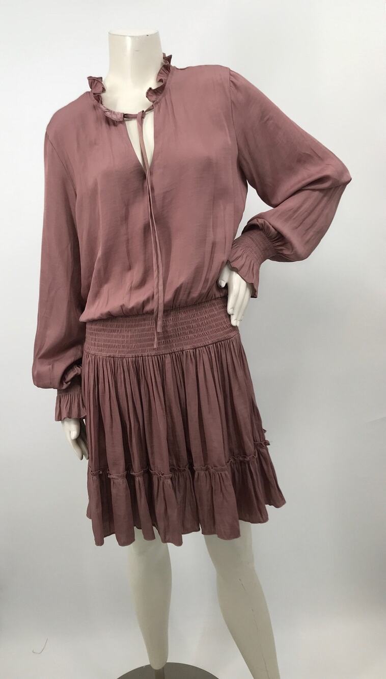 Mustard Seed Long Sleeve Blouson Ruffle Mini Dress M Purple